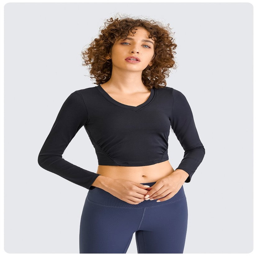 Penny Long Sleeve Padded Crop Top Black