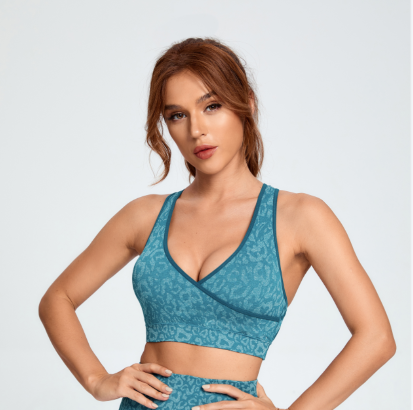 Seamless Leopard Sports Bra Turquoise