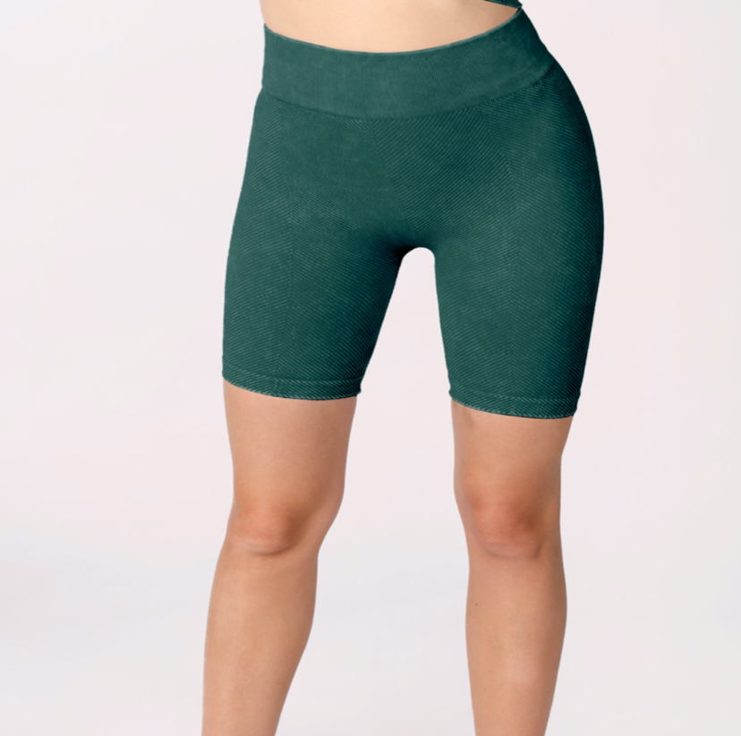 Vintage Chevron Highwaist Biker Shorts Jade